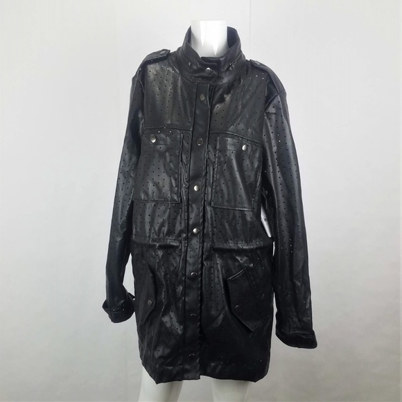 NWT GUESS Vegan Leather Moto Jacket Black Size Large - Picture 2 of 8